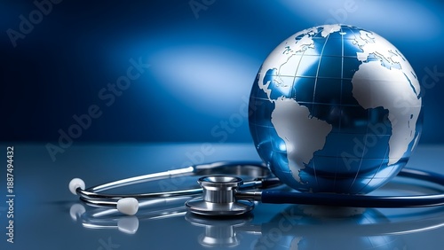 World health day global healthcare and wellness concept with earth globe and stethoscope
