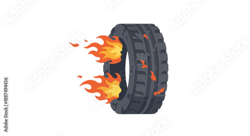 Burning Tire on Fire with Flames.