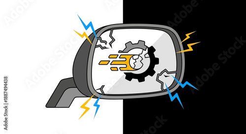 Broken Mirror Reflecting Gear and Lightning.