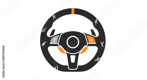 Car Steering Wheel with Orange Accents.