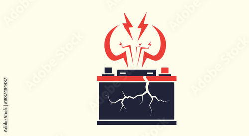 Cracked Car Battery with Lightning Bolt Symbol.