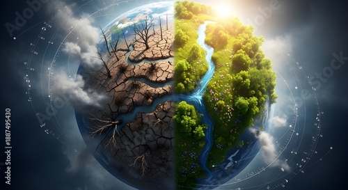 A cinematic Earth Day narrative showing the planet as a living being, reflecting destruction and restoration, reminding humanity that nature remembers every choice we make.