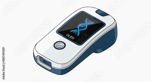 Portable DNA Testing Device Displaying Double Helix Structure on Screen