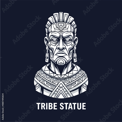 Ancient Tribal Statue Bust with Intricate Patterns.