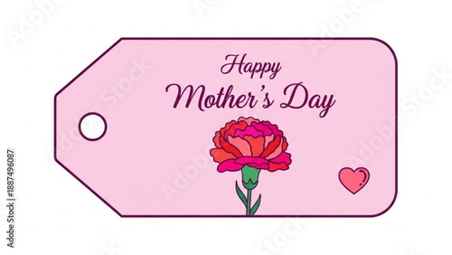 Pink Mothers Day Gift Tag with Flower and Heart
