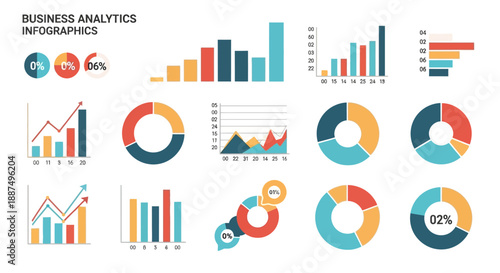 Digital infographics illustrating business analytics, financial growth, and market trends for strategic insights