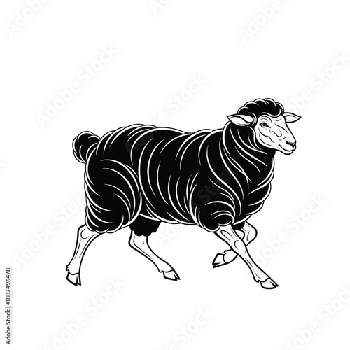 Black Sheep Illustration in Dynamic Pose.