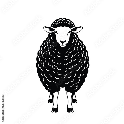 Black Sheep Illustration Standing Front View.