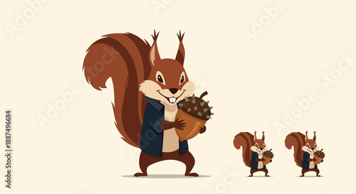 Cartoon Squirrel Character Holding Pinecone.