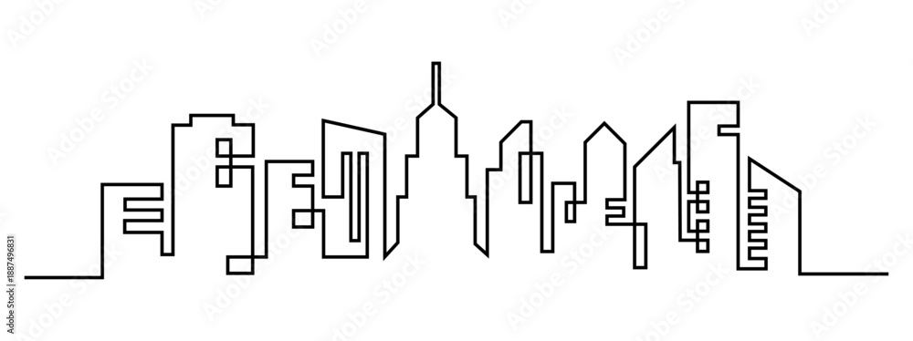 Fototapeta premium Cityscape continuous construction One single outline. City building vector illustration 