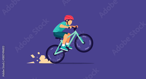 Man Riding Bicycle with Backpack Illustration.