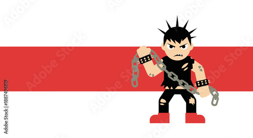 Punk Cartoon Character with Chains and Spikes.