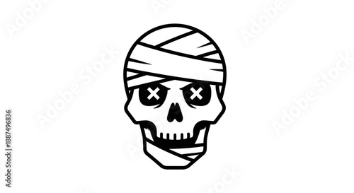 Mummy Skull with Bandages and Crossed Eyes.