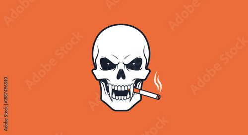 Skull with Cigarette Illustration Design Element.