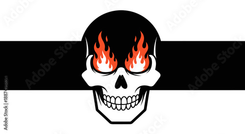 Skull with Flames in Eyes Smiling.