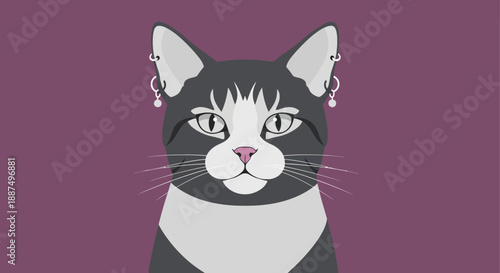 Black and White Cat Illustration Portrait.