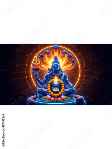 Maha shivratri divine shiva meditation with glowing shivalingam cosmic energy sacred hindu spirituality devotion ritual faith culture and eternal calm for spiritual commercial use