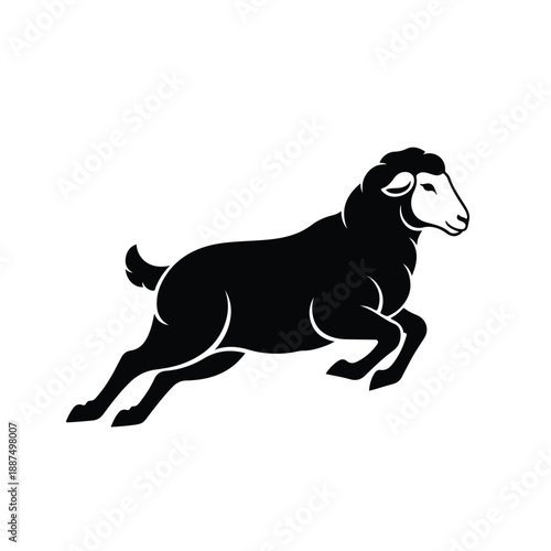 Black Silhouette of a Jumping Sheep in Motion.