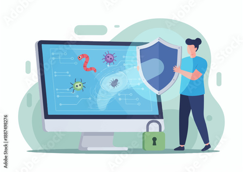 Cyber Security Protection and Virus Defense Illustration