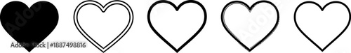 Collection of five diverse black and white heart icons vector illustration set