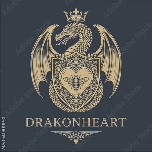 Dragon Crest Emblem with Bee and Crown.
