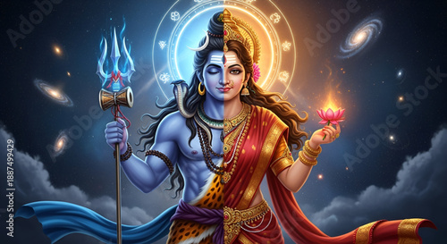 Maha shivratri divine Ardhanarishvara form showing sacred union of Shiva and Parvati with cosmic energy balance spirituality devotion and Hindu festival symbolism