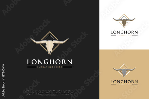 classic style farm logo, abstract illustration of a bull's skull, graphic illustration
