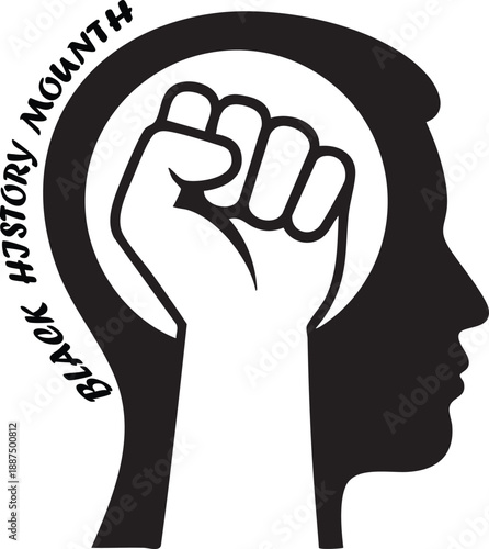 Black History Month raised fist in head silhouette, empowerment and equality symbol