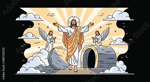 A cartoon vector illustration of Jesus Resurrection