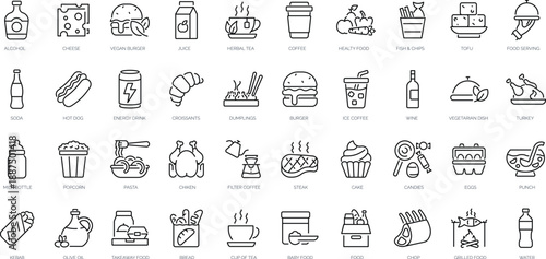 Set of outline icons. Linear icon collection. Editable stroke. Vector illustration	