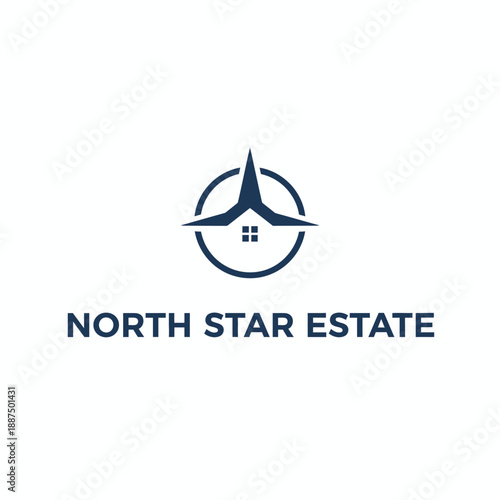 Modern compass star combined with house roof icon for residential real estate agency or luxury property developer North Star Estate