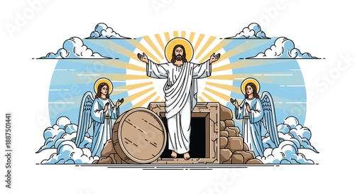A cartoon vector illustration of Jesus Resurrection