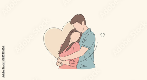 A vector cartoon illustration of a girlfriend and boyfriend with a heart design captures the romantic love of a family for a Valentine card