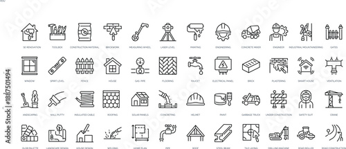 Set of outline icons. Linear icon collection. Editable stroke. Vector illustration	
