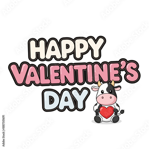 Delightful cartoon cow expressing affection with a heart, embodying the joyful spirit of Valentine's Day celebrations and sweet messages