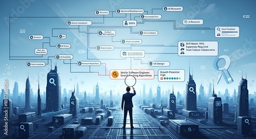 business people on the background of city 3D searcing