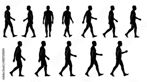 Silhouette of Man Walking in Various Positions.
