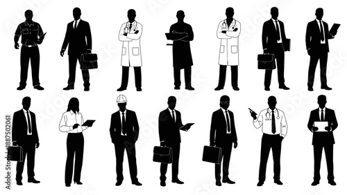 Silhouettes of Business Professionals and Doctors.