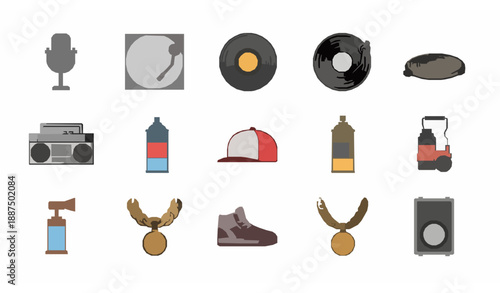Hip Hop Culture Icons Vector Collection with Editable Stroke for Creative Design Use