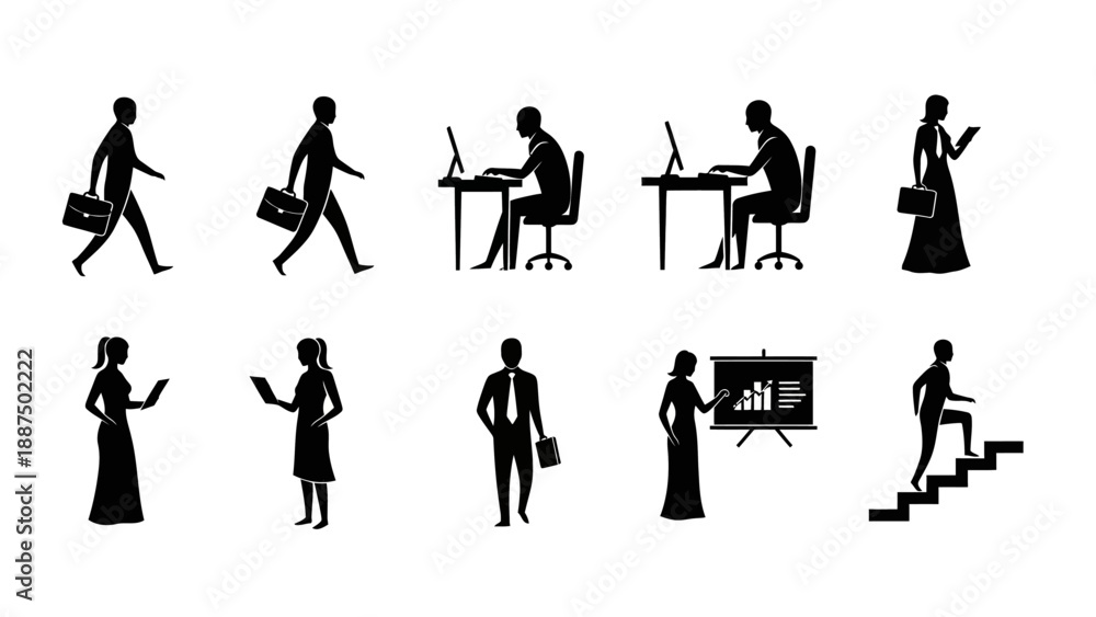 Obraz premium Silhouettes of Business Professionals in Various Poses.