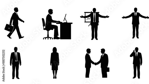Silhouettes of Business Professionals in Various Poses.