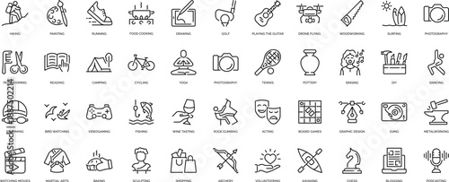 Set of outline icons. Linear icon collection. Editable stroke. Vector illustration	