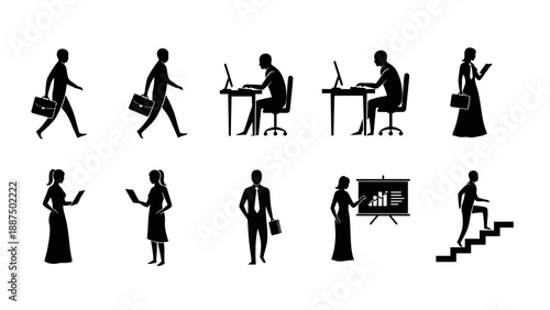 Silhouettes of Business Professionals in Various Poses.