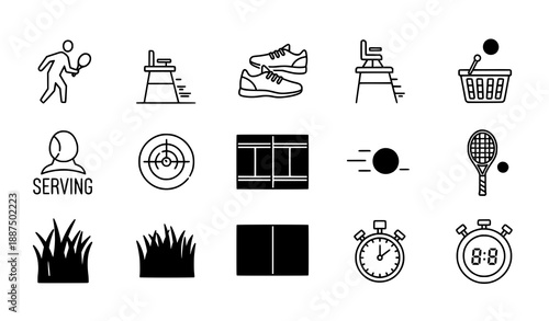 Modern Tennis Sport Icons Pack Editable Stroke Line Vector Illustration