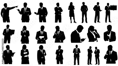 Silhouettes of Business Professionals in Various Poses.