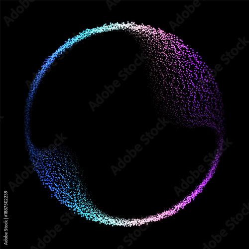 Abstract glowing particle circle with spectrum light gradient on black background
