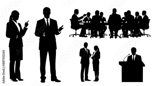 Silhouettes of Business Professionals in Various Settings.