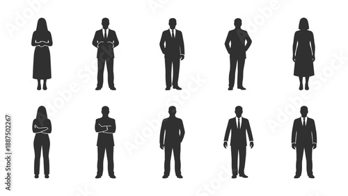 Silhouettes of Business Professionals Standing Alone.