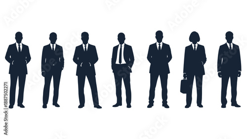Silhouettes of Business Professionals Standing in Line.
