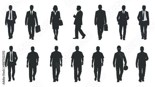Silhouettes of Business Professionals Walking.